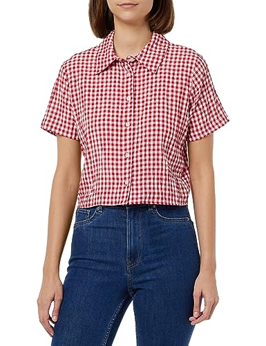 Koton Damska koszulka Check Short Sleeve Button Detail Crop Shirt, Red Check (01p), 40