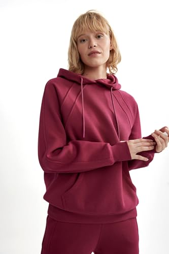 DeFacto Damska bluza z kapturem, Bordowy, XL