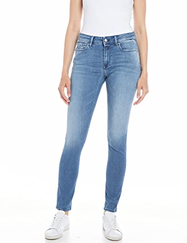 Replay Dżinsy damskie Luzien Skinny-Fit z Power Stretch, niebieskie (Medium Blue 009), szer. 28 x dł. 28, niebieski, 28W / 28L