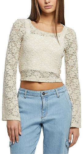 Urban Classics Ladies Cropped Lace Longsleeve damska koszulka z długim rękawem czarna, trawa softseagrass, M