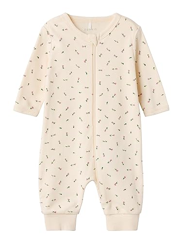 Bestseller A/S NBFNIGHTSUIT Zip Buttercream FLORAL NOOS śpioszki do spania, 68, Buttercream, 68 cm