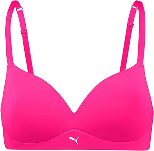 PUMA Biustonosz damski z miękko wyściełanym miękkim, różowy neonowy, 85A
