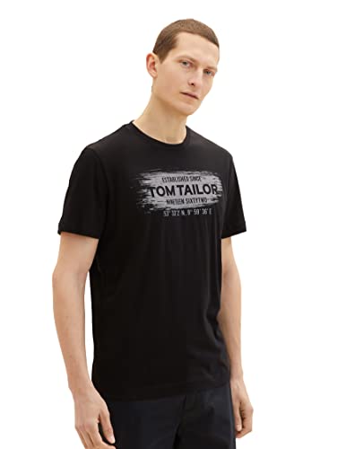 TOM TAILOR Męski T-shirt 1037990, 29999-Black, L, 2999 - Black, L