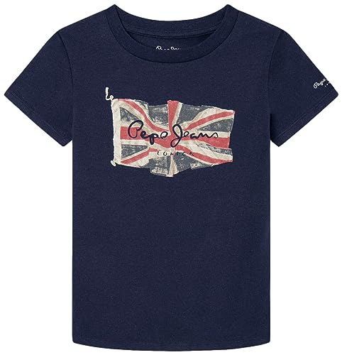 Pepe Jeans Damska koszulka z logo Jr S/S N, niebieski (granatowy), 8 Jahre