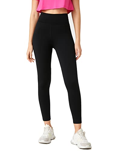 Koton Damskie legginsy sportowe wysoki stan szwy detale Knöchel Länge rajstopy, Czarny (999), XS