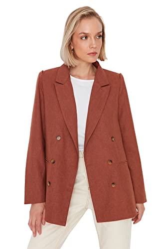 Trendyol Damen Regular Zweireihig Plain Webstoff Blazer Płaszcz Damski, Brązowy, 36, Brązowy, 36