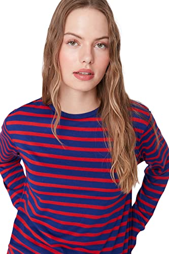 Trendyol Damska koszulka z dzianiny Regular Fit Basic Crew Neck, Czerwony, M