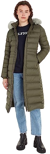 Tommy Hilfiger Damskie puchowe płaszcze Tyra Down Maxi z futrzanym puchem, Zielony wojskowy, L