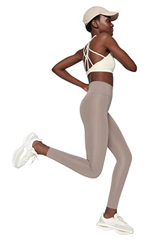 Trendyol Damskie legginsy sportowe z wysokim stanem Skinny Fit Full Size, Wielbłądzi, X-Small