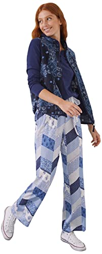 women'secret Damskie spodnie w kwiaty z bawełny (Single Jersey), niebieskie z nadrukiem, S, Z nadrukiem, niebieski, S