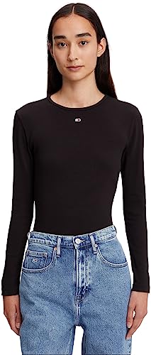 Tommy Jeans L/S dzianinowe topy czarne, Czarny, XS
