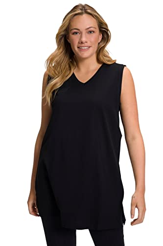 Ulla Popken Damski duży rozmiar, plus size, top basic, tank top, dekolt w serek, luźny krój, czarny, 58-60