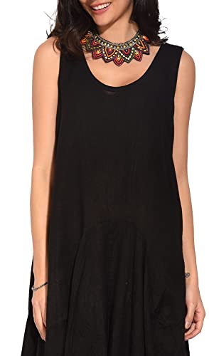 Bonateks damska sukienka tunika 100% lniana wyprodukowana we Włoszech, tunika z okrągłym dekoltem, wielowarstwowa, malinowa, rozmiar: S, malina, S