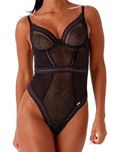 Gossard Damskie body modelujące sprzeczność Plunge Body Shape, czarny/srebrny, 34E, czarny/srebrny, 75E
