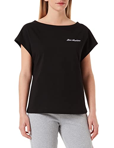 Love Moschino Damska koszulka z naszywkami w kształcie serca, Czarny, 44