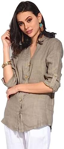 Bonateks, Sukienka średniej długości z marszczonym okrągłym kołnierzem, 100% len, rozmiar DE:36 Rozmiar US:S, biała - wyprodukowano we Włoszech, biały, 36