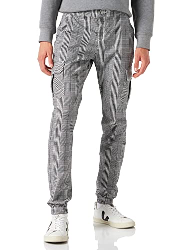 Urban Classics AOP Glencheck Cargo Jog spodnie męskie z delikatnym wzorem w kratkę w 3 kolorach, rozmiary S - 5XL, biały/czarny, XXL