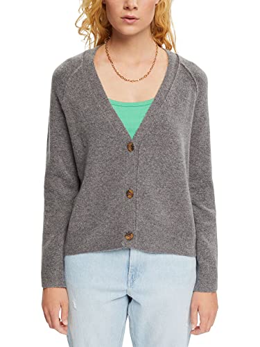 ESPRIT Z wełną: kardigan z dekoltem w serek, Gun Metal, XL