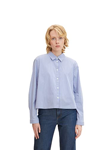 TOM TAILOR Denim Damski bluzka w paski 1032788, 30225 - Small Mid Blue Vertical Stripe, XL