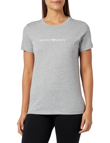 Emporio Armani Damska koszulka z okrągłym kołnierzem z logo Iconic, jasnoszary melanżowy, XS