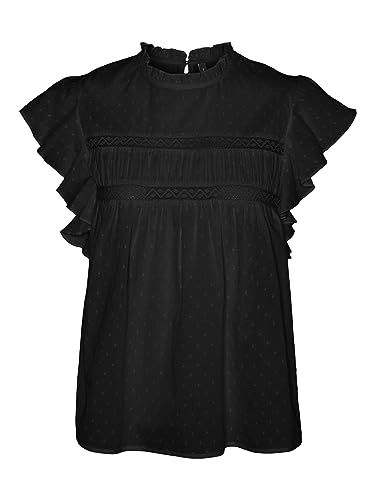 VERO MODA VMTRINE SL LACE TOP WVN, czarny, M