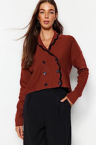 Trendyol FeMan Regular Fit Basic Cache-Coeur dzianinowy kardigan, brązowy, S, Brązowy, S