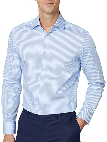 Hackett London Męska koszula z diagonalu w paski, niebieski (niebieski/biały), 36