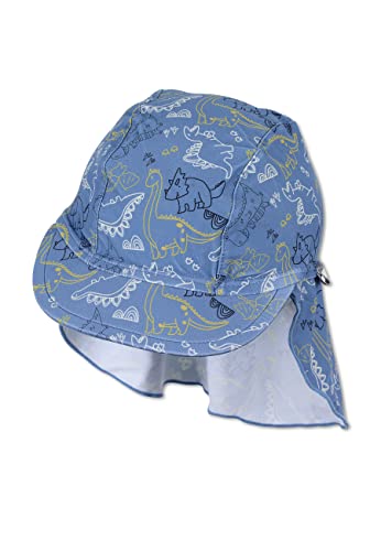Sterntaler Unisex dziecięca czapka z daszkiem, ochrona karku, dinozaur, czapka kąpielowa, niebieski, 47