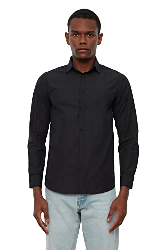 TRENDYOL Męska koszula męska Super Slim Collar Grip Basic Shirt, czarny, L