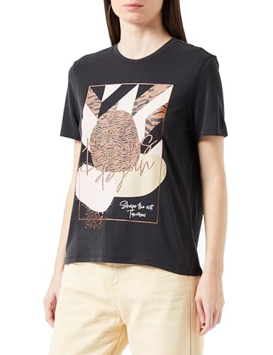 ONLY Damski T-shirt Onlfree Modal S/S Atelier Top Box JRS, czarny/nadruk: bisous, M