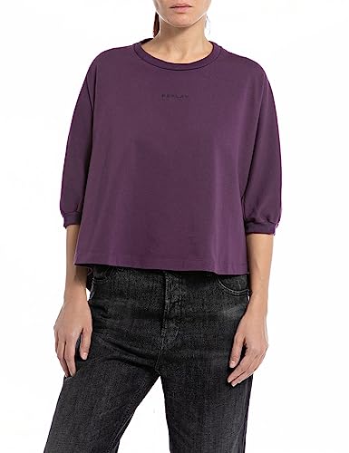 Replay Damska koszulka z długim rękawem oversize, 468 Shadow Purple, XL