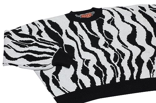 Nally Damski sweter w paski, luźno dopasowany sweter z dzianiny akryl biały czarny rozmiar XS/S, biały czarny, XS