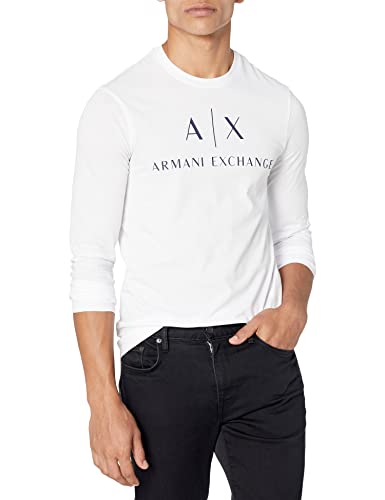 Armani Exchange A|X T-shirt męski z długim rękawem, okrągły dekolt, biały, duży