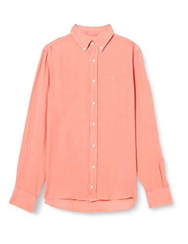 Hackett London Koszula męska barwiona lniana B, Brzoskwinia, XL