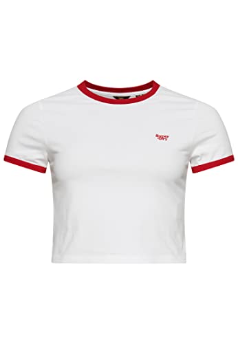 Superdry Vintage Ringer Crop tee Koszula damska, Optic White/Varsity Red, 42