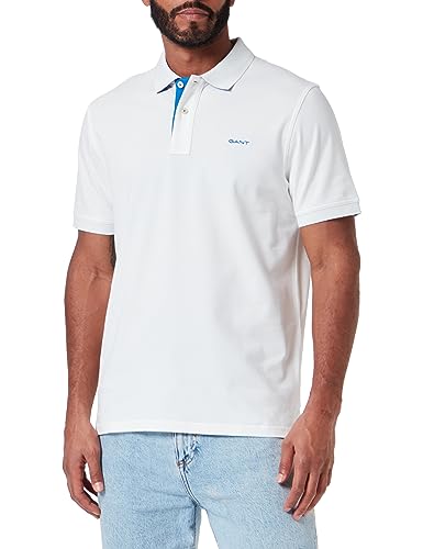 GANT Męska koszulka polo REG Contrast Pique SS Rugger, Eggshell, standardowa, Eggshell, XL