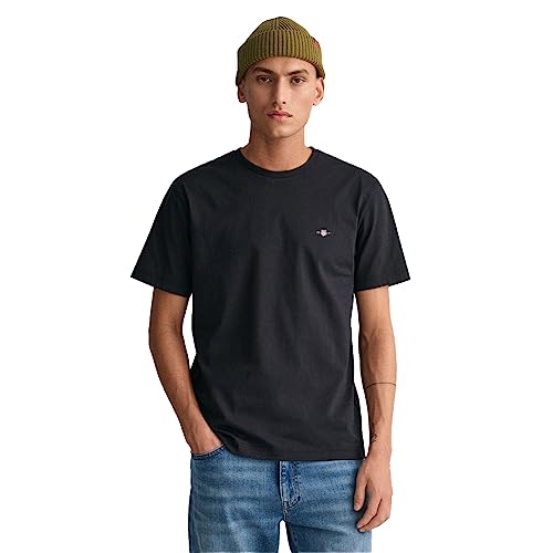 GANT Męski t-shirt REG Shield SS, czarny, standardowy, czarny, 3XL