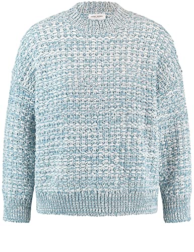 Gerry Weber Damski sweter z dzianiny strukturalnej, długi rękaw, wycięte ramiona, sweter z długim rękawem, okrągły dekolt, sweter wzorzysty, Off-White/Sky, 46