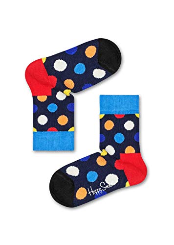 Happy Socks Big Dot, kolorowe i zabawne, Skarpety dla dzieci, Czarny-Niebieski-Pomarańczowy-Czerwony-Biały (12-24M)