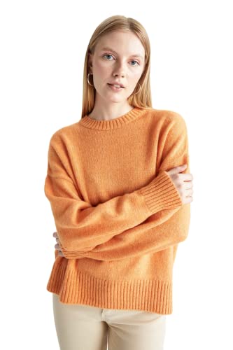 DeFacto Sweter normalny krój dla kobiet - sweter z golfem na topy damski (pomarańczowy, XL), pomarańczowy, XL