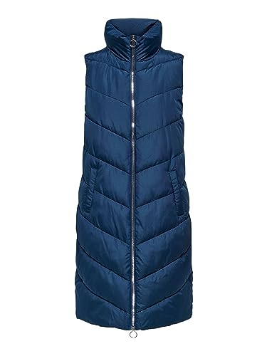 JdY Damska kamizelka JDYFINNO Long Padded Waistcoat New NOOS, ciemny denim/szczegóły: srebrny zamek, S, Dark Denim/Szczegóły: srebrny zamek błyskawiczny, S