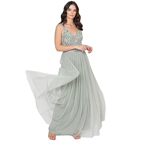 Maya Deluxe Damska sukienka maxi Maya bez rękawów w paski zdobiona sukienka maxi na studniówkę, zielona lilia, 8