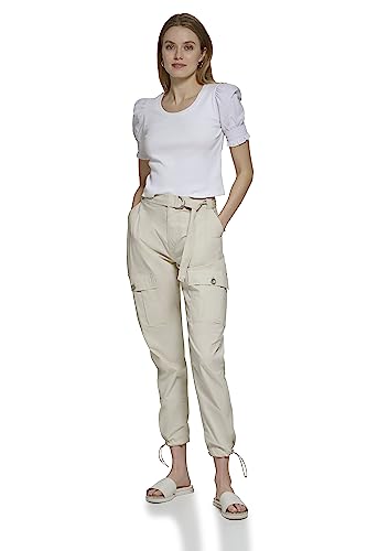 DKNY Women's Short Sleeve Mixed Media Top, biały, S, biały, S