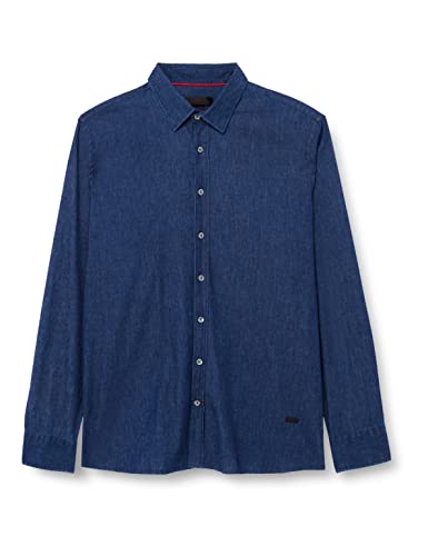 bugatti Męska koszula 9750-38613 z kołnierzykiem na guziki, granatowa-370, regularna, Marine-370, XL