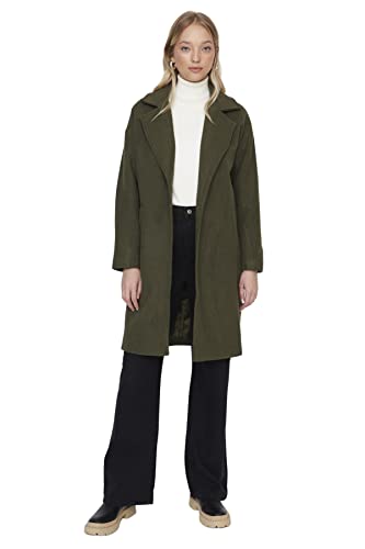 Trendyol Damski kołnierz z klapą, zwykły płaszcz, khaki, 38, Khaki, 64
