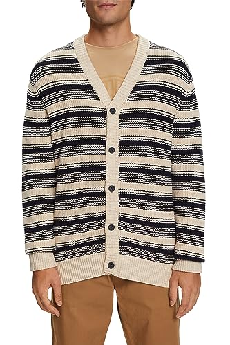 ESPRIT Kardigan w paski z dekoltem w serek, 100% bawełna, grantowy, L