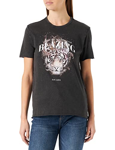 ONLY Women's ONLLUCY REG S/S FIRE TOP Box JRS T-Shirt, Black/Print:Blazing, XS