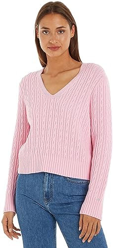 Tommy Hilfiger Damski sweter z dekoltem V-NK, kultowy różowy, XXL, Kultowy różowy, XXL