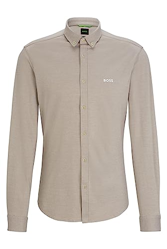 BOSS BIADO R Regular -Fit męska koszula z bawełny piqué-jersey z kołnierzem na guziki, jasnozielony, XXL