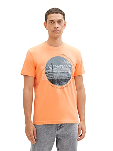 TOM TAILOR Męski T-shirt z nadrukiem fotograficznym, 22195 - Fruity Melon Orange, M